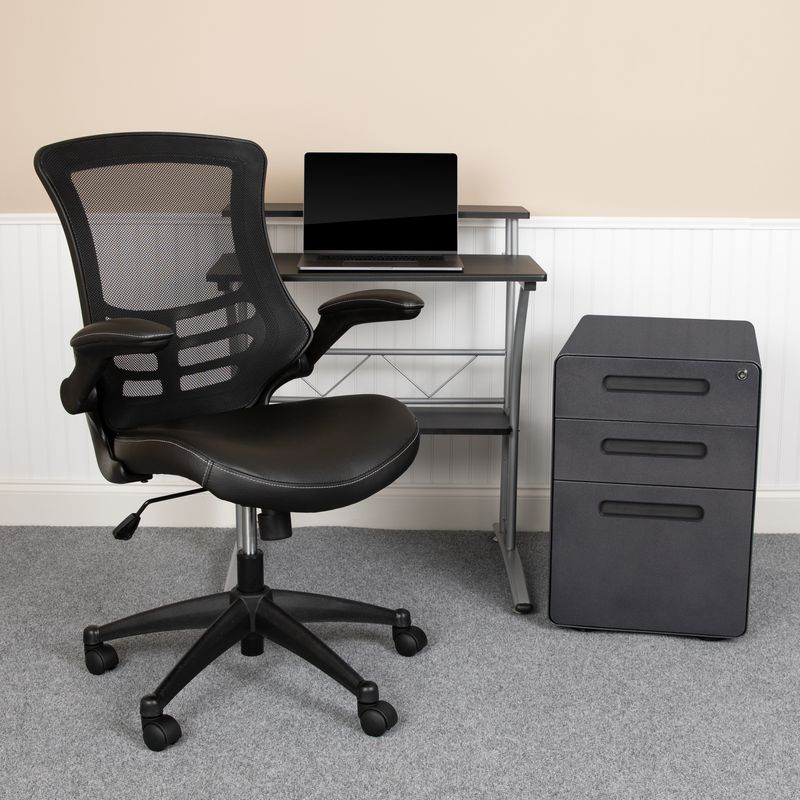 Flash Furniture Work From Home Desk And Chair Set With Computer Desk Ergonomic MeshLeatherSoft Office Chair And Locking Mobile Filing Cabinet Black