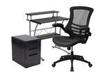 Flash Furniture Work From Home Desk And Chair Set With Computer Desk Ergonomic MeshLeatherSoft Office Chair And Locking Mobile Filing Cabinet Black
