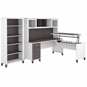 Bush® Furniture Somerset 72"W 3-Position Sit-to-Stand L-Shaped Desk With Hutch And Bookcase