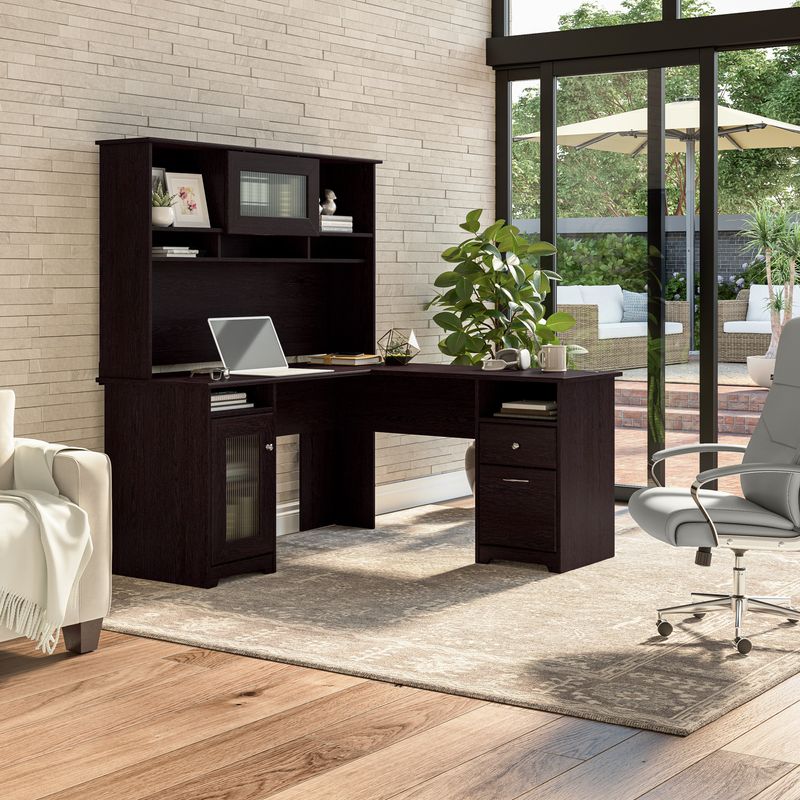 Bush Furniture Cabot L Shaped Desk With Hutch Espresso Oak Standard Delivery