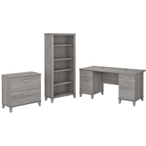 Bush Furniture 60"W Office Computer Desk With Lateral File Cabinet And 5-Shelf Bookcase