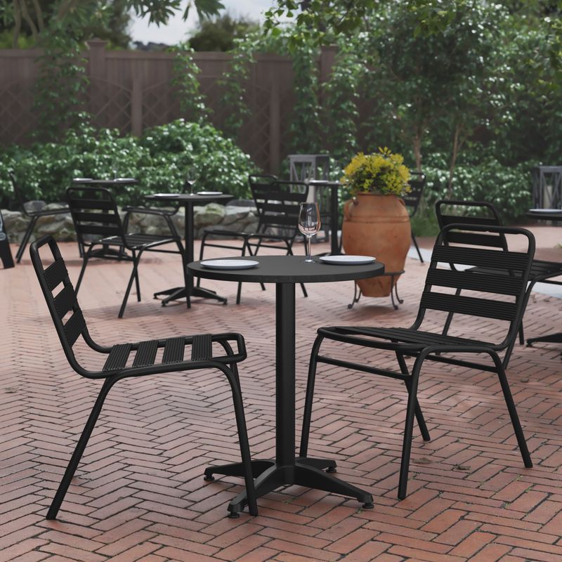 Flash Furniture Round Aluminum IndoorOutdoor Furniture Table With Base 2712H x 2312W x 2312D GrayBlack