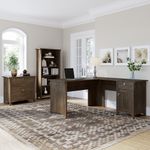 Bush Business Furniture Salinas 60W LShaped Corner Desk With Lateral File Cabinet And 5Shelf Bookcase Ash Brown Standard Delivery