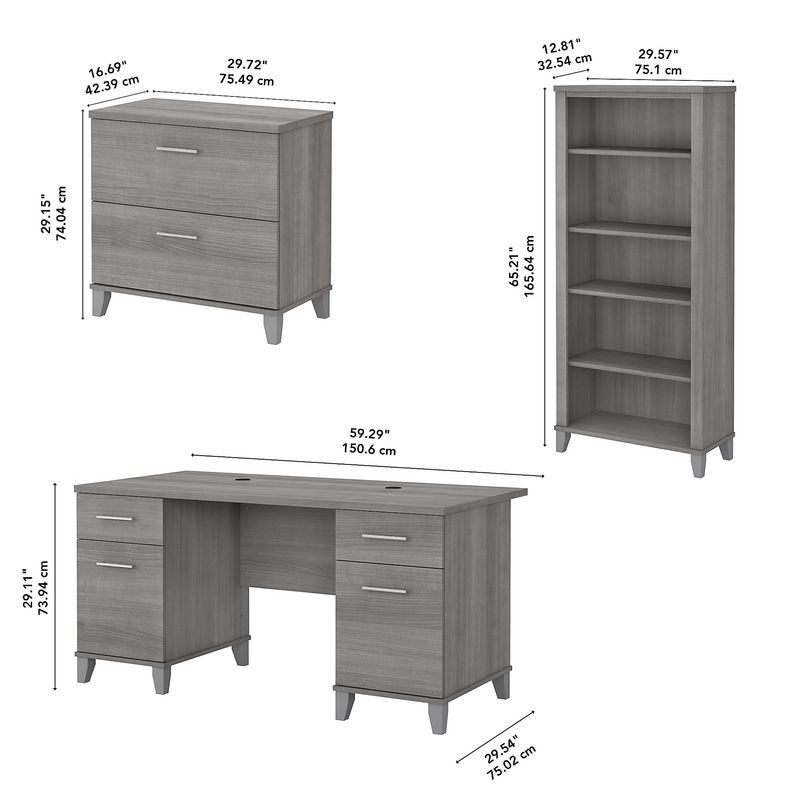 Bush Furniture 60W Office Computer Desk With Lateral File Cabinet And 5Shelf Bookcase Platinum Gray Standard Delivery