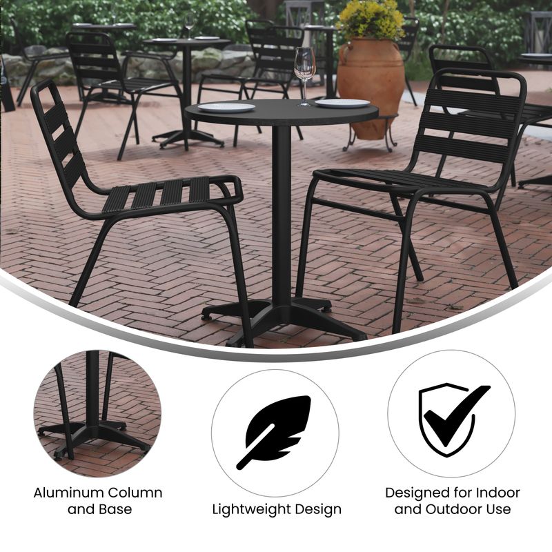 Flash Furniture Round Aluminum IndoorOutdoor Furniture Table With Base 2712H x 2312W x 2312D GrayBlack