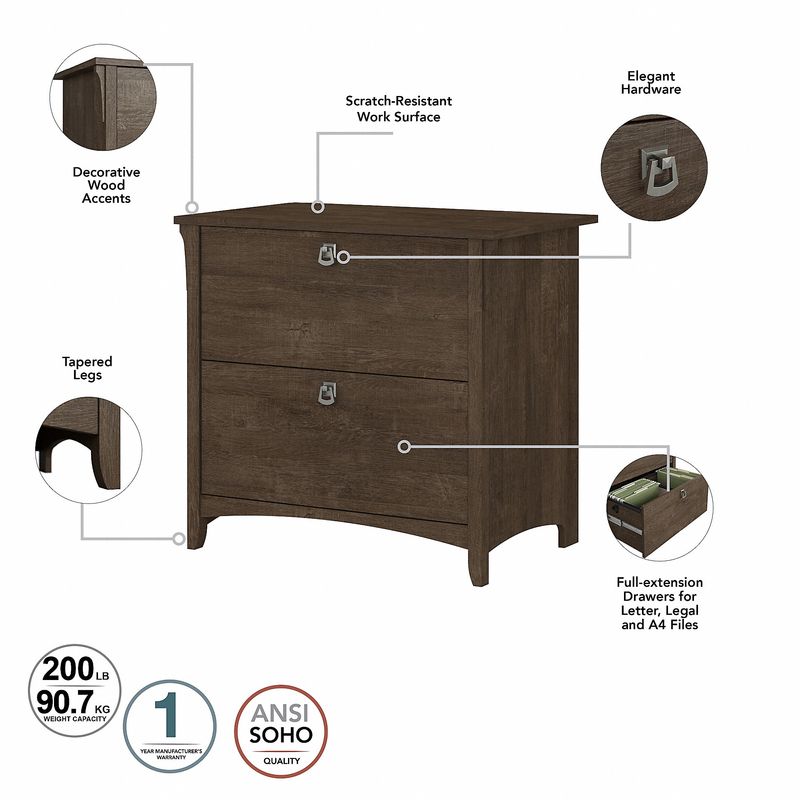 Bush Business Furniture Salinas 60W LShaped Corner Desk With Lateral File Cabinet And 5Shelf Bookcase Ash Brown Standard Delivery
