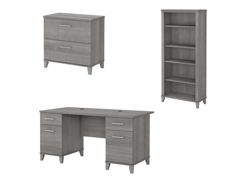 Bush Furniture 60W Office Computer Desk With Lateral File Cabinet And 5Shelf Bookcase Platinum Gray Standard Delivery