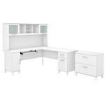Bush Furniture Somerset 72W LShaped Desk With Hutch And Lateral File Cabinet White Standard Delivery