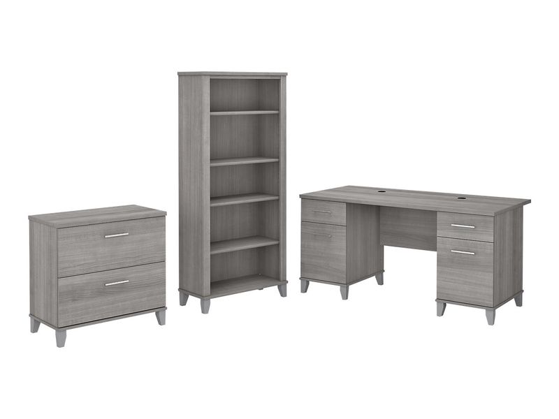 Bush Furniture 60W Office Computer Desk With Lateral File Cabinet And 5Shelf Bookcase Platinum Gray Standard Delivery