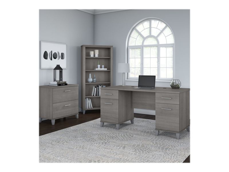 Bush Furniture 60W Office Computer Desk With Lateral File Cabinet And 5Shelf Bookcase Platinum Gray Standard Delivery