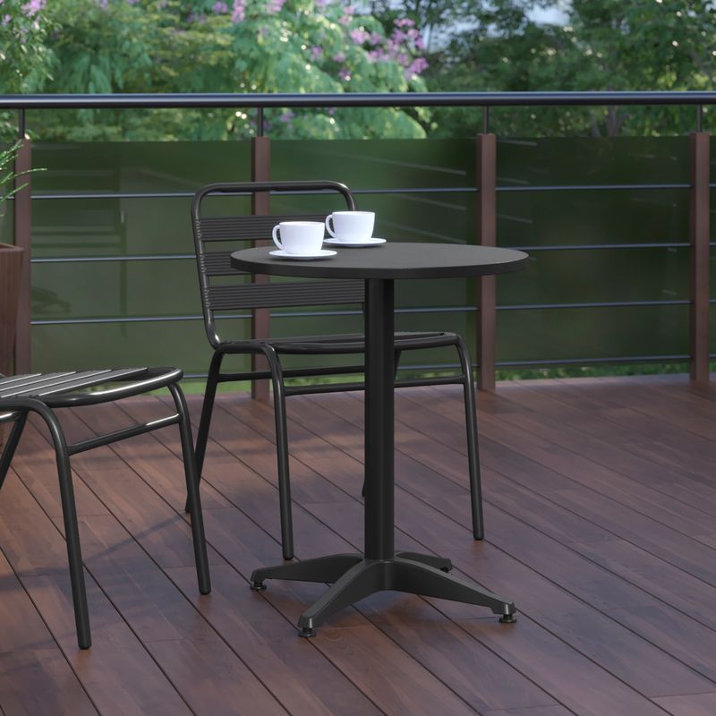 Flash Furniture Round Aluminum IndoorOutdoor Furniture Table With Base 2712H x 2312W x 2312D GrayBlack