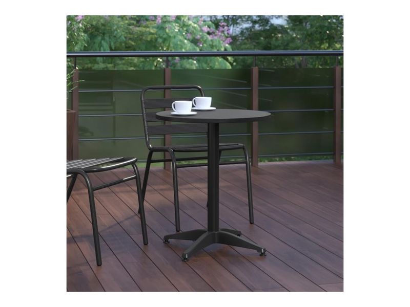 Flash Furniture Round Aluminum IndoorOutdoor Furniture Table With Base 2712H x 2312W x 2312D GrayBlack