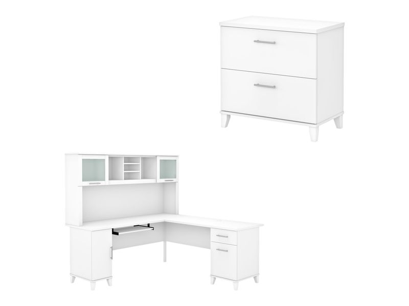 Bush Furniture Somerset 72W LShaped Desk With Hutch And Lateral File Cabinet White Standard Delivery