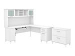 Bush Furniture Somerset 72W LShaped Desk With Hutch And Lateral File Cabinet White Standard Delivery