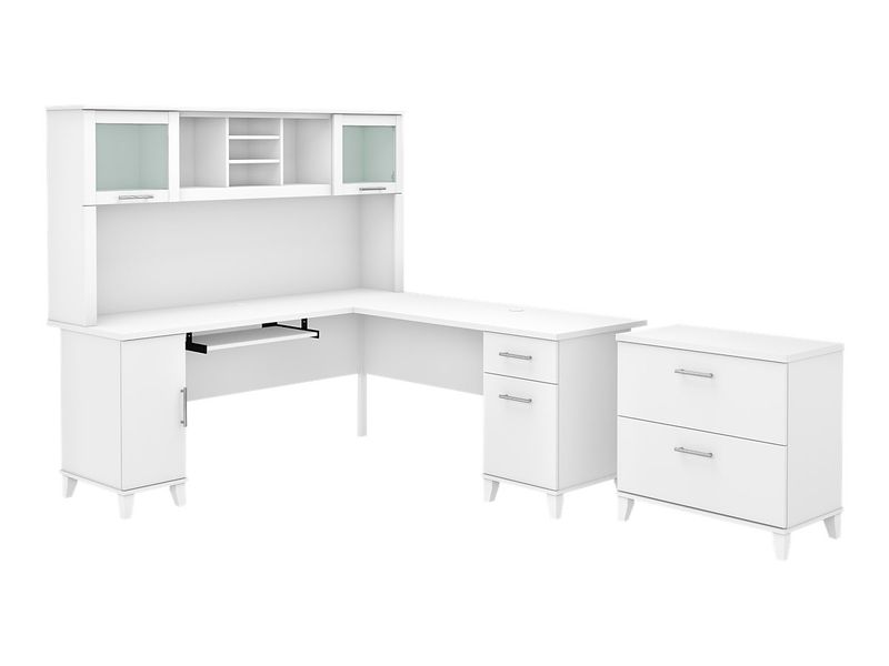 Bush Furniture Somerset 72W LShaped Desk With Hutch And Lateral File Cabinet White Standard Delivery