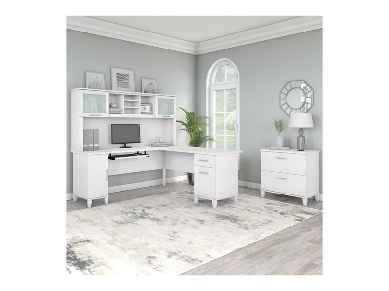 Bush Furniture Somerset 72W LShaped Desk With Hutch And Lateral File Cabinet White Standard Delivery