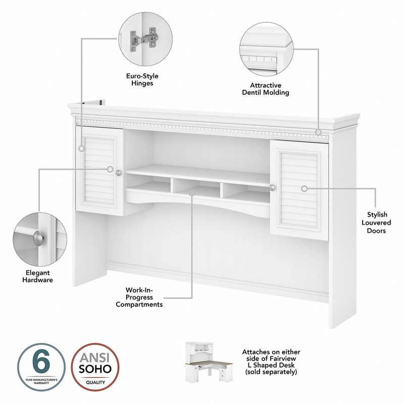 Bush Furniture Fairview 60W LShaped Desk With Hutch Bookcase Storage And File Cabinets Shiplap GrayPure White Standard Delivery
