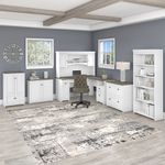 Bush Furniture Fairview 60W LShaped Desk With Hutch Bookcase Storage And File Cabinets Shiplap GrayPure White Standard Delivery