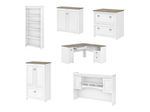 Bush Furniture Fairview 60W LShaped Desk With Hutch Bookcase Storage And File Cabinets Shiplap GrayPure White Standard Delivery