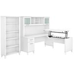 Bush Furniture Somerset 72W 3Position SitToStand LShaped Desk With Hutch And Bookcase White Standard Delivery