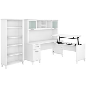 Bush Furniture Somerset 72"W 3-Position Sit-To-Stand L-Shaped Desk With Hutch And Bookcase