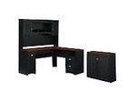 Bush Business Furniture Fairview 60W LShaped Corner Desk With Hutch And Lateral File Cabinet Antique BlackHansen Cherry Standard Delivery