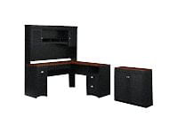 Bush Business Furniture Fairview 60W LShaped Corner Desk With Hutch And Lateral File Cabinet Antique BlackHansen Cherry Standard Delivery