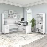 Bush Furniture Somerset 72W 3Position SitToStand LShaped Desk With Hutch And Bookcase White Standard Delivery
