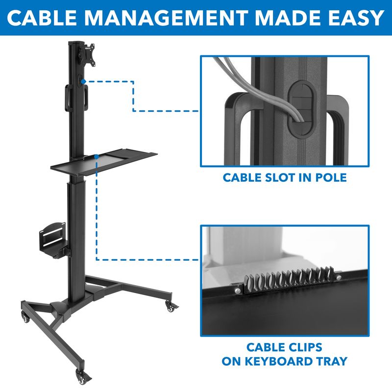 MountIt MI7985 Adjustable Mobile Workstation With Single Monitor Mount 4212H x 21W x 7D Black