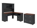 Bush Business Furniture Fairview 60W LShaped Corner Desk With Hutch And Lateral File Cabinet Antique BlackHansen Cherry Standard Delivery
