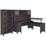 Bush Furniture Somerset 72W 3Position SitToStand LShaped Desk With Hutch And Bookcase Storm Gray Standard Delivery