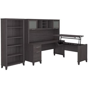 Bush Furniture Somerset 72"W 3-Position Sit-To-Stand L-Shaped Desk With Hutch And Bookcase