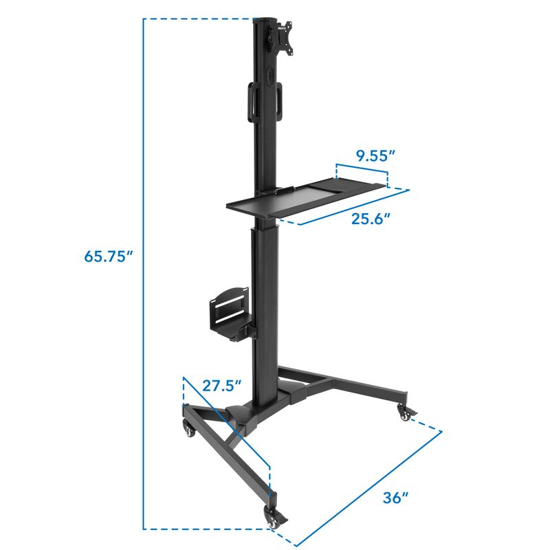 MountIt MI7985 Adjustable Mobile Workstation With Single Monitor Mount 4212H x 21W x 7D Black