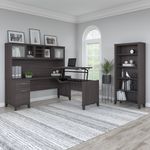 Bush Furniture Somerset 72W 3Position SitToStand LShaped Desk With Hutch And Bookcase Storm Gray Standard Delivery