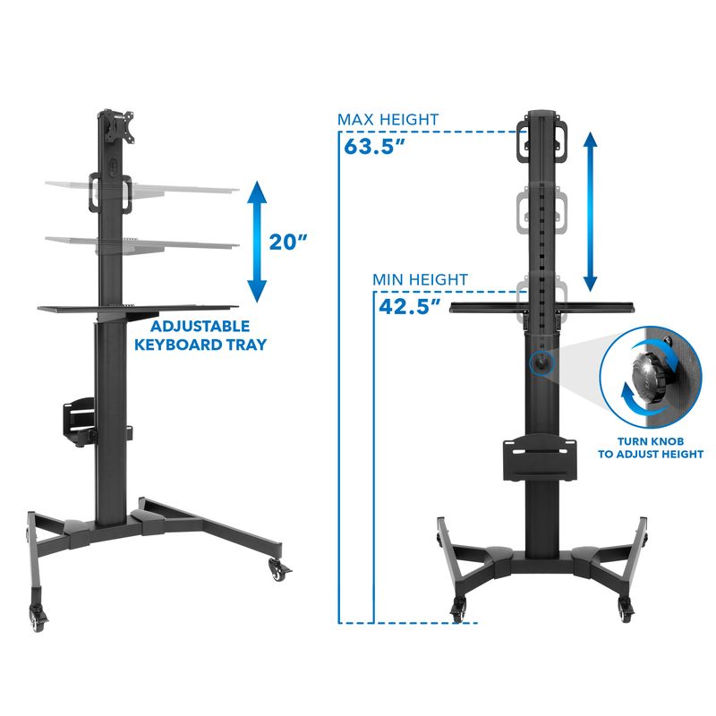 MountIt MI7985 Adjustable Mobile Workstation With Single Monitor Mount 4212H x 21W x 7D Black