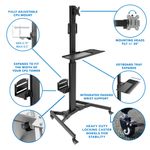 MountIt MI7985 Adjustable Mobile Workstation With Single Monitor Mount 4212H x 21W x 7D Black