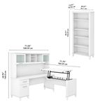 Bush Furniture Somerset 72W 3Position SitToStand LShaped Desk With Hutch And Bookcase White Standard Delivery