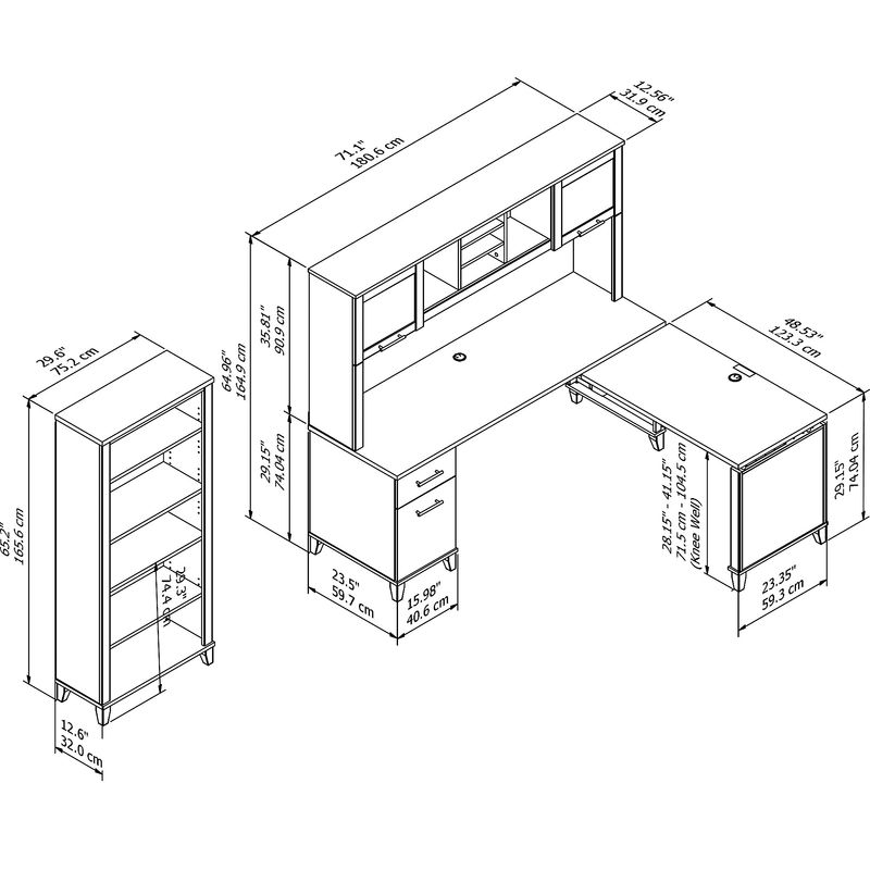 Bush Furniture Somerset 72W 3Position SitToStand LShaped Desk With Hutch And Bookcase White Standard Delivery