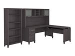 Bush Furniture Somerset 72W 3Position SitToStand LShaped Desk With Hutch And Bookcase Storm Gray Standard Delivery