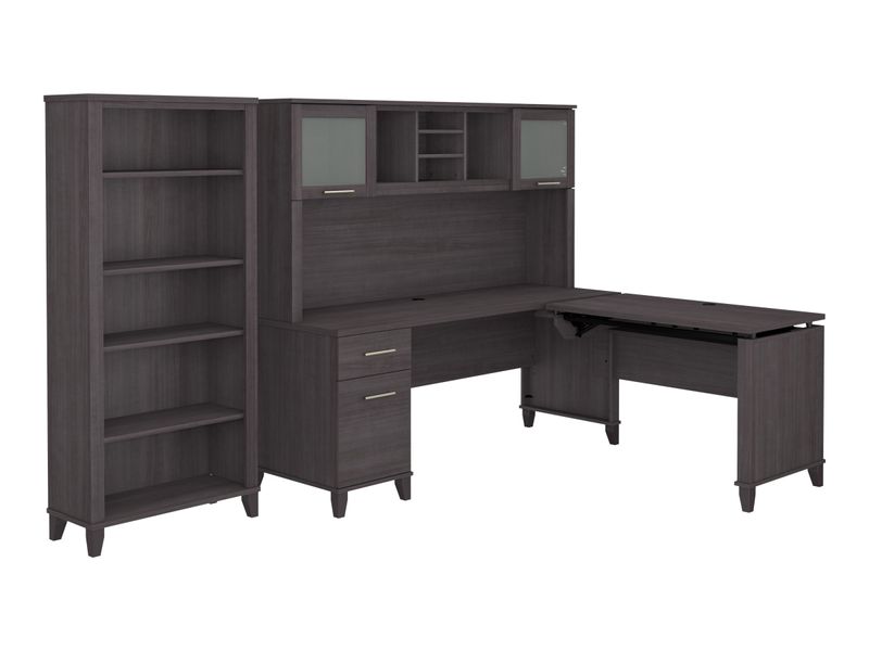 Bush Furniture Somerset 72W 3Position SitToStand LShaped Desk With Hutch And Bookcase Storm Gray Standard Delivery