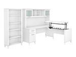 Bush Furniture Somerset 72W 3Position SitToStand LShaped Desk With Hutch And Bookcase White Standard Delivery