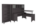 Bush Furniture Somerset 72W 3Position SitToStand LShaped Desk With Hutch And Bookcase Storm Gray Standard Delivery