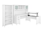 Bush Furniture Somerset 72W 3Position SitToStand LShaped Desk With Hutch And Bookcase White Standard Delivery