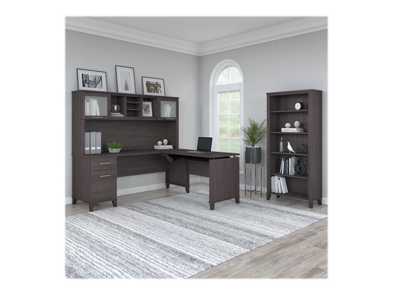 Bush Furniture Somerset 72W 3Position SitToStand LShaped Desk With Hutch And Bookcase Storm Gray Standard Delivery