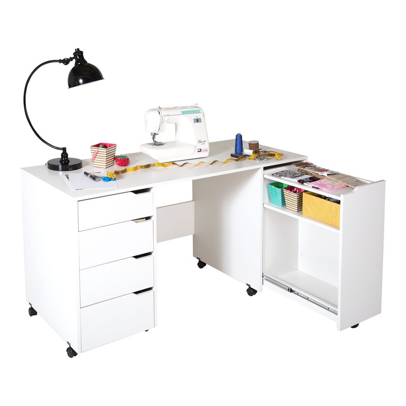 South Shore Crea Sewing Craft Table on Wheels Pure White