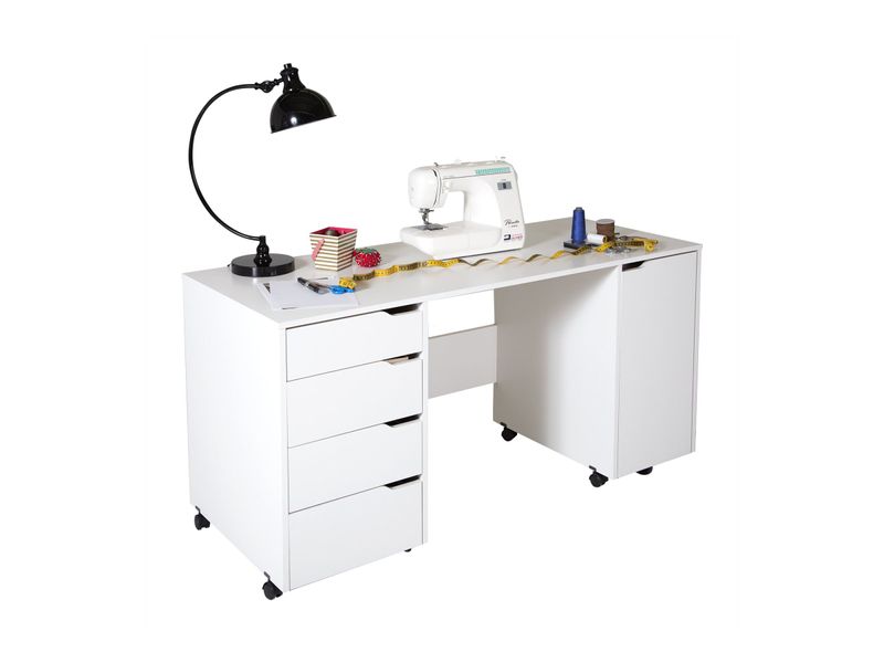 South Shore Crea Sewing Craft Table on Wheels Pure White