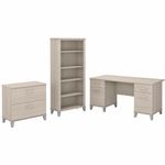 Bush Business Furniture Somerset 60W Office Computer Desk With Lateral File Cabinet And 5Shelf Bookcase Sand Oak Standard Delivery