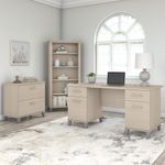 Bush Business Furniture Somerset 60W Office Computer Desk With Lateral File Cabinet And 5Shelf Bookcase Sand Oak Standard Delivery