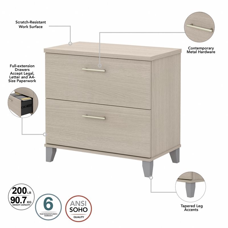 Bush Business Furniture Somerset 60W Office Computer Desk With Lateral File Cabinet And 5Shelf Bookcase Sand Oak Standard Delivery