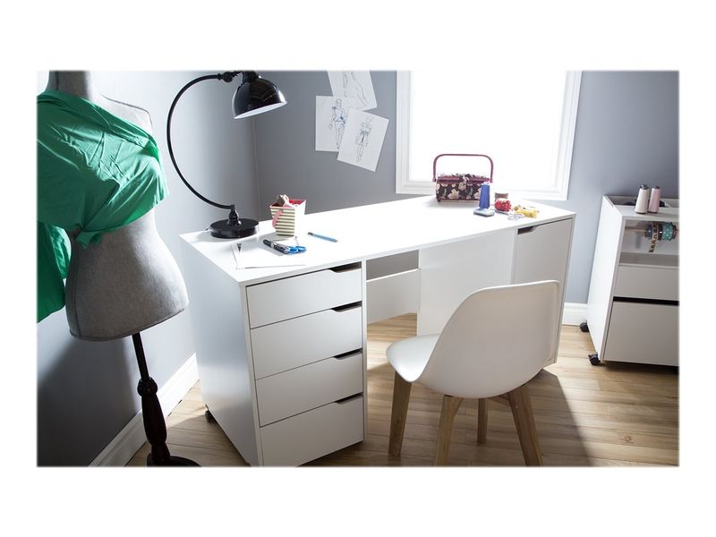 South Shore Crea Sewing Craft Table on Wheels Pure White